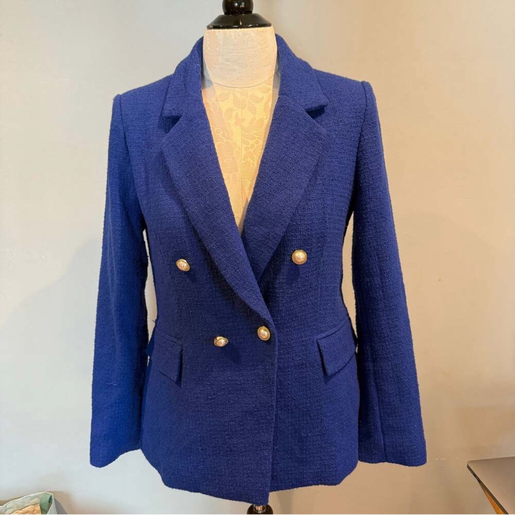 Nanette Lepore Double Breasted Tweed Blazer In Royal Blue